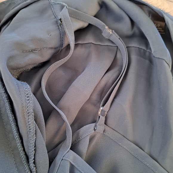 Dusky BLUE Tie Waist Shift Dress Silky Stylized Buttons Midi Love 21 Size SMALL - Picture 12 of 13